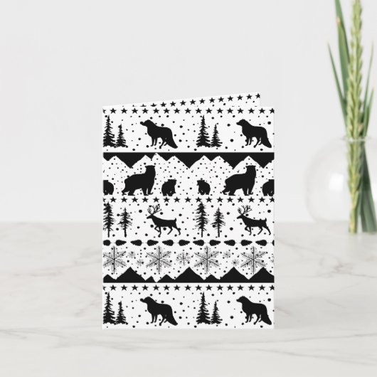 北欧のセーター黒と白の冬動物 シーズンカード (正面)