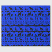 北欧のセーター黒と青の冬の動物 ラッピングペーパー (フラット)