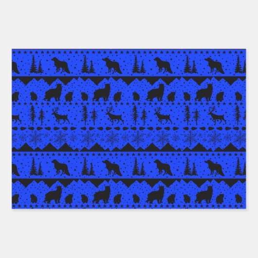 北欧のセーター黒銀の冬の動物 ラッピングペーパーシート (正面3)