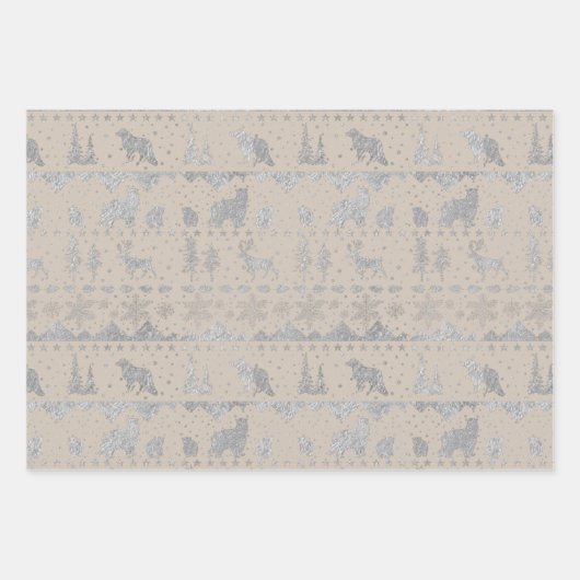 北欧のセー素朴タークラフトシルバーウィンター動物 ラッピングペーパーシート (正面)