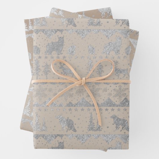 北欧のセー素朴タークラフトシルバーウィンター動物 ラッピングペーパーシート (インサイチュ)