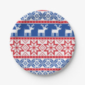 北欧のトナカイおよび雪片 ペーパープレート (正面)