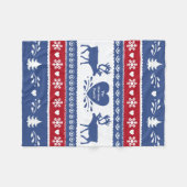 北欧のトナカイ、スノーフレーク、ハート、木柄 フリースブランケット (正面(横))