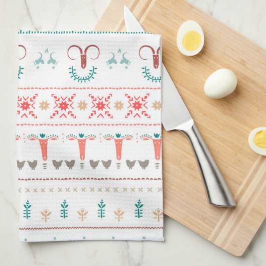 北欧のライトウィンターパターン キッチンタオル (四つ折り)