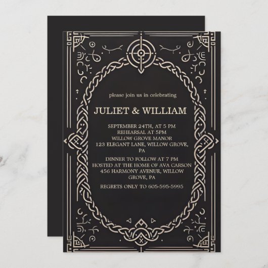 北欧の中世スクロールバイキングリハーサルディナー 招待状 (正面/裏面)