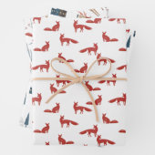 北欧の冬のシンプルミニマリストタウンフォレストキツネ ラッピングペーパーシート (インサイチュ)