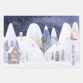 北欧の冬のスノーマウンテンスキービレッジナイトスカイ ラッピングペーパーシート (正面3)