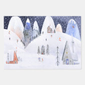 北欧の冬のスノーマウンテンスキービレッジナイトスカイ ラッピングペーパーシート (正面3)