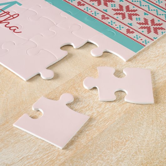 北欧の冬のセーターフェイクニットパターンモノグラム ジグソーパズル (側面)