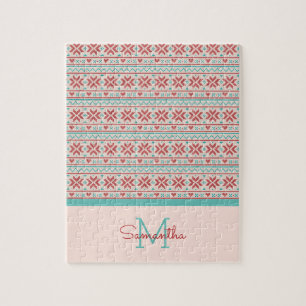 北欧の冬のセーターフェイクニットパターンモノグラム ジグソーパズル