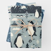 北欧の冬のトナカイのペンギンの封印抽象芸術 ラッピングペーパーシート (インサイチュ)