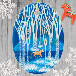 北欧の冬のフィヨルドホース セラミックオーナメント