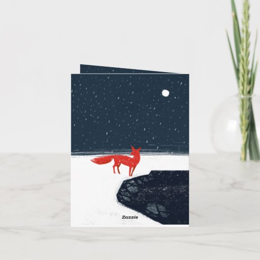 北欧の冬の夜の赤いキツネでフィヨルド シーズンカード (裏面)