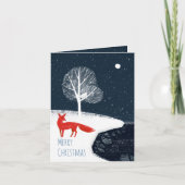 北欧の冬の夜の赤いキツネでフィヨルド シーズンカード (正面)