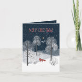 北欧の冬の夜の赤いキツネは田舎 シーズンカード (正面)