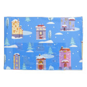 北欧の冬の家々雪のパターン 枕カバー (裏面)