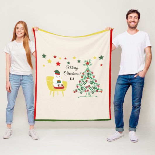 北欧の冬の赤い白かわいいクマ陽気なクリスマス フリースブランケット (インサイチュ)