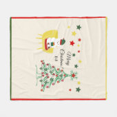 北欧の冬の赤い白かわいいクマ陽気なクリスマス フリースブランケット (正面(横))