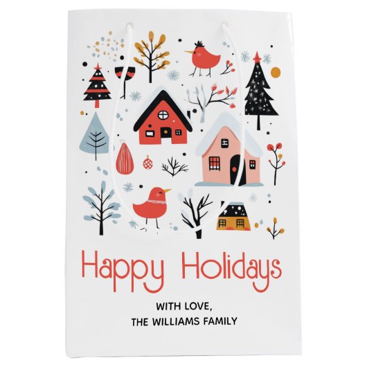 北欧の冬の風景クリスマスの休日 ミディアムペーパーバッグ (正面)