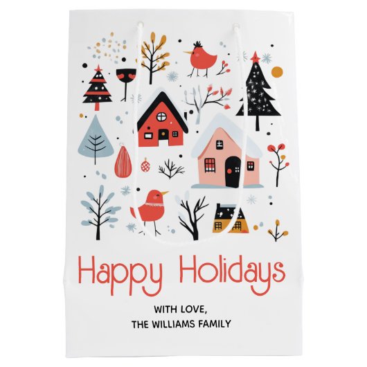 北欧の冬の風景クリスマスの休日 ミディアムペーパーバッグ (裏面)