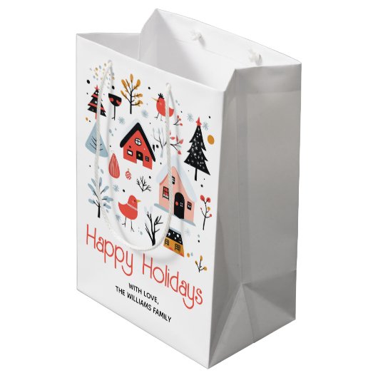北欧の冬の風景クリスマスの休日 ミディアムペーパーバッグ (裏面アングル)