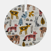 北欧の動物、フローラ、かわいいパターン。 ガラスオーナメント (裏面)