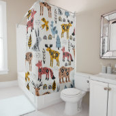 北欧の動物、フローラ、かわいいパターン。 シャワーカーテン (インサイチュ)