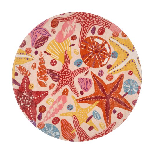 北欧の夏の海：ヒトデ模様 カッティングボード (正面)