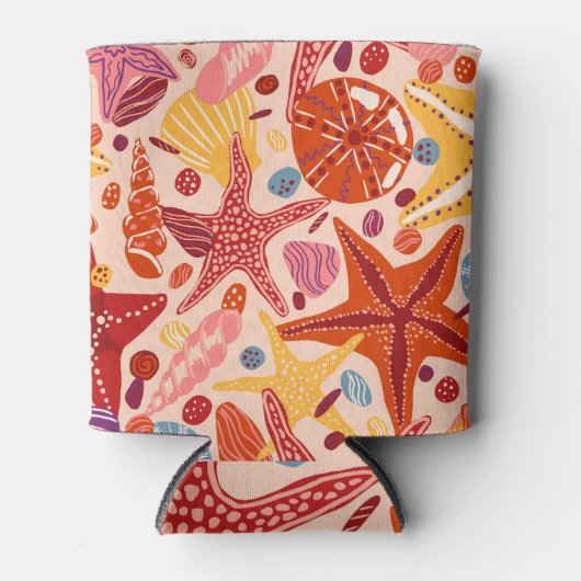 北欧の夏の海:ヒトデ模様 缶クーラー (正面)