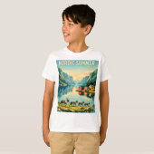 北欧の夏 - ヴィンテージ スカンジナビアのフィヨルド旅行 Tシャツ (正面フル)