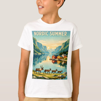 北欧の夏 - ヴィンテージ スカンジナビアのフィヨルド旅行 Tシャツ