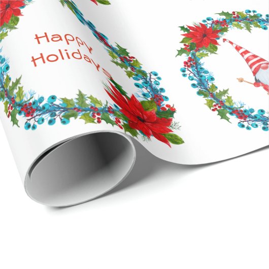 北欧の小人スキーヤーのクリスマスリース 楽しいホリデーシーズン ラッピングペーパー (ロールコーナー)
