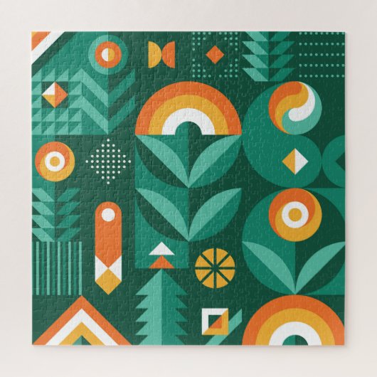 北欧の幾何学模様、ヴィンテージ農業記号 ジグソーパズル (縦)