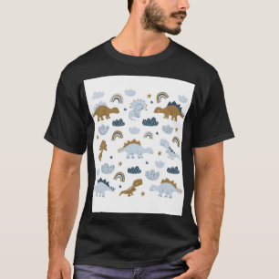 北欧の恐竜、星、虹のイラストレティ Tシャツ