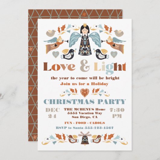 北欧の愛と光のホリデー クリスマス パーティー 招待状 (正面/裏面)