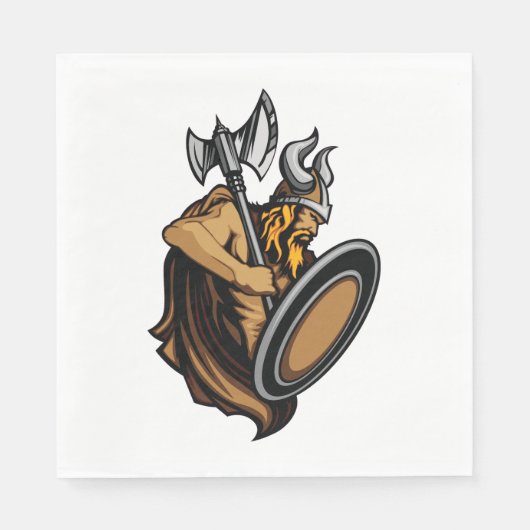 北欧の戦士 バイキングの戦士と斧と盾 スタンダードランチョンナプキン (正面)