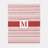 北欧の明るい赤と冬の白い北極ストライプ フリースブランケット (正面)