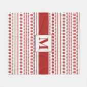 北欧の明るい赤と冬の白い北極ストライプ フリースブランケット (正面(横))