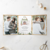 北欧の暖炉の写真クリスマス 三つ折りクリスマスカード (内部)