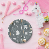 北欧の村の居心地の良い青い灰色の冬 ペーパープレート (パーティー)