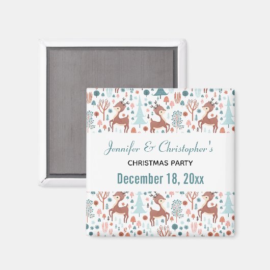 北欧の森の愛らしい鹿の模様 Save the Date マグネット (正面/裏面)