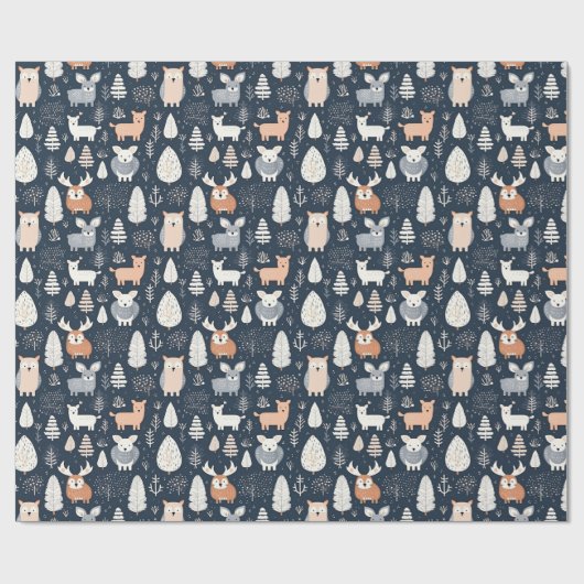北欧の森林動物のクリスマスの冬 ラッピングペーパー (フラット)