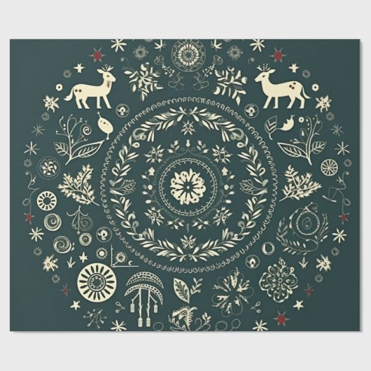 北欧の森林動物のクリスマス ラッピングペーパー (フラット)