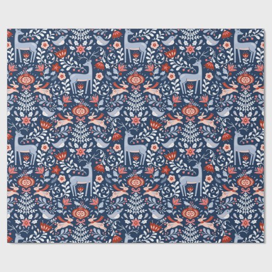 北欧の森林動物のクリスマス ラッピングペーパー (フラット)