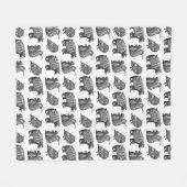 北欧の森林動物のグレーパターン フリースブランケット (正面(横))