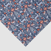 北欧の森林動物の青いパターン 薄葉紙 (詳細)