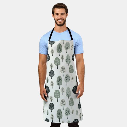 北欧の森林樹 エプロン (着用した状態)