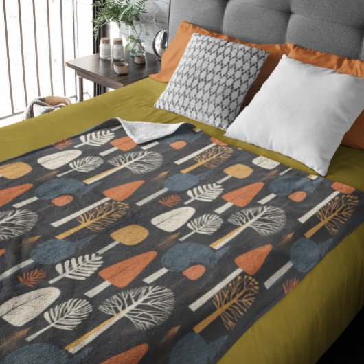 北欧の森林樹 フリースブランケット