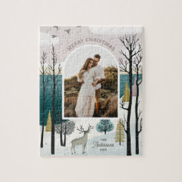 北欧の森 | ウッドランド冬のクリスマスフォト ジグソーパズル