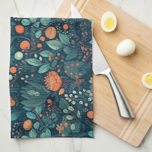 北欧の植物と花 キッチンタオル (四つ折り)